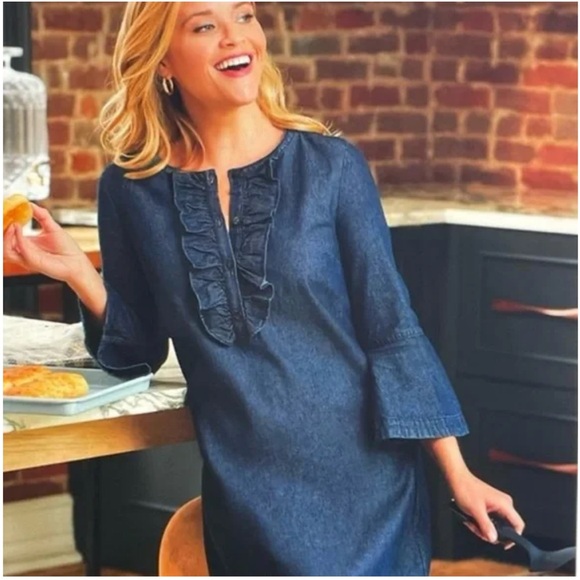 Draper James Chambray Ruffle Shift Dress - Picture 5 of 8